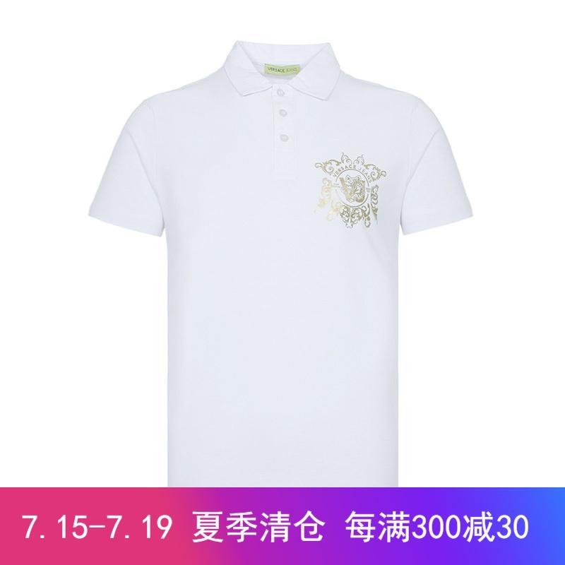 Versace JEANS 范思哲 男士棉质印花图案短袖POLO衫 B3GTA7P0 36610 003-白色 46