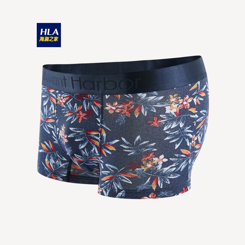 HLA海澜之家时尚休闲中腰短裤趣味花纹丝滑平角内裤 HUKAJ3R044A 牛仔蓝花纹44 170/95/L