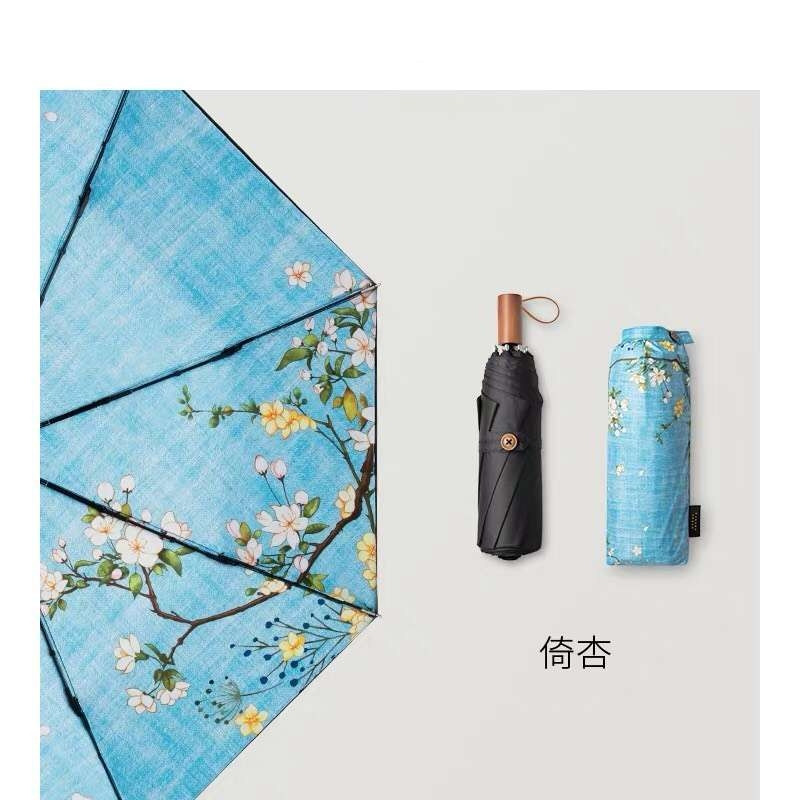 琴之韵 黑胶布全遮光双层8骨自动伞 倚杏