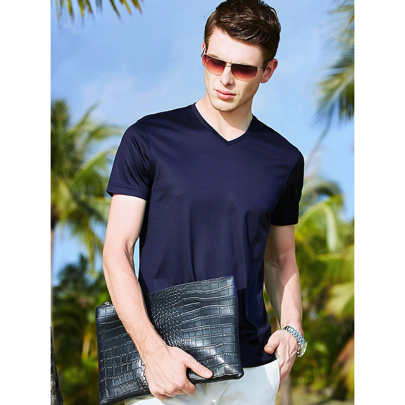 JOW 桑蚕丝正品真丝短袖V领T恤 XL 上青