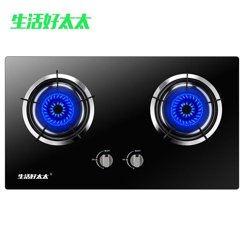 生活好太太 钢化玻璃燃气灶双灶台嵌两用精钢盖煤气灶黑晶面板台式打火灶大火力燃气炉童锁JZT-AY299 (天然气)