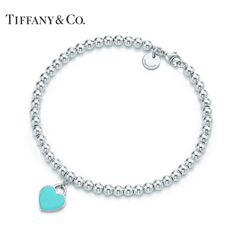 Tiffany&Co.：蒂芙尼925银经典款蓝色珐琅珠珠手链 链长16.5