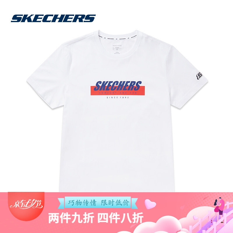 Skechers斯凯奇新款情侣装短袖T恤衫字母印花上衣SMLC219M025 S 亮白色/19