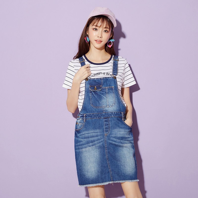 美特斯邦威半裙女夏装经典款牛仔背带裙 170/76A 中蓝色