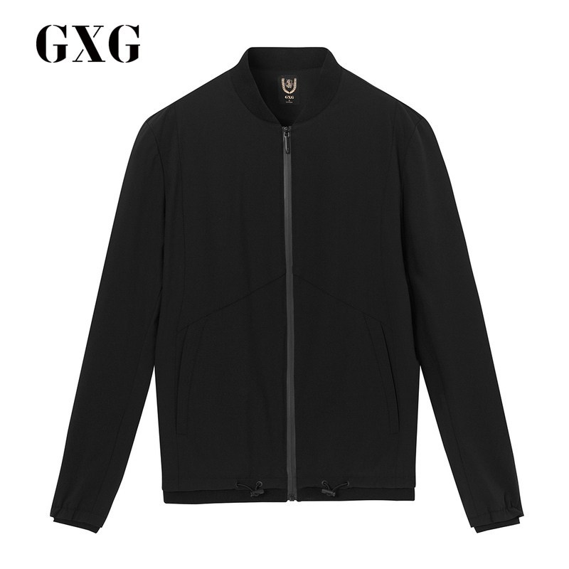GXG男装秋季男士时尚都市潮流青年黑色棒球领运动夹克男装外男 185/XXL 黑色