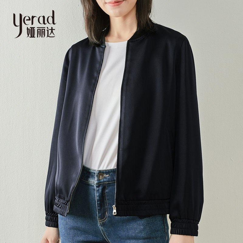 娅丽达女装2019秋新款短款棒球服外套女韩版宽松百搭流行bf夹克 M 蓝色(B0)