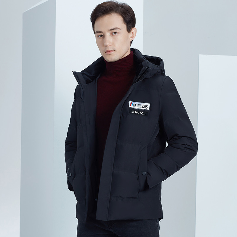 雅鹿2019新款反季特价商务短款加厚羽绒服男拆卸帽休闲冬装外套 175/L 黑色