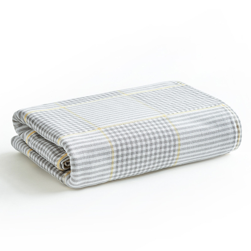 三利 纯棉毛巾被 A类标准 三层纱加厚保暖棉毯 居家办公午睡毯 四季通用被子盖毯 150x200cm 黄色