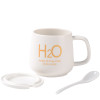 瓷魂 创意陶瓷杯子情侣水杯咖啡杯带盖带勺马克杯牛奶杯 H2O白色