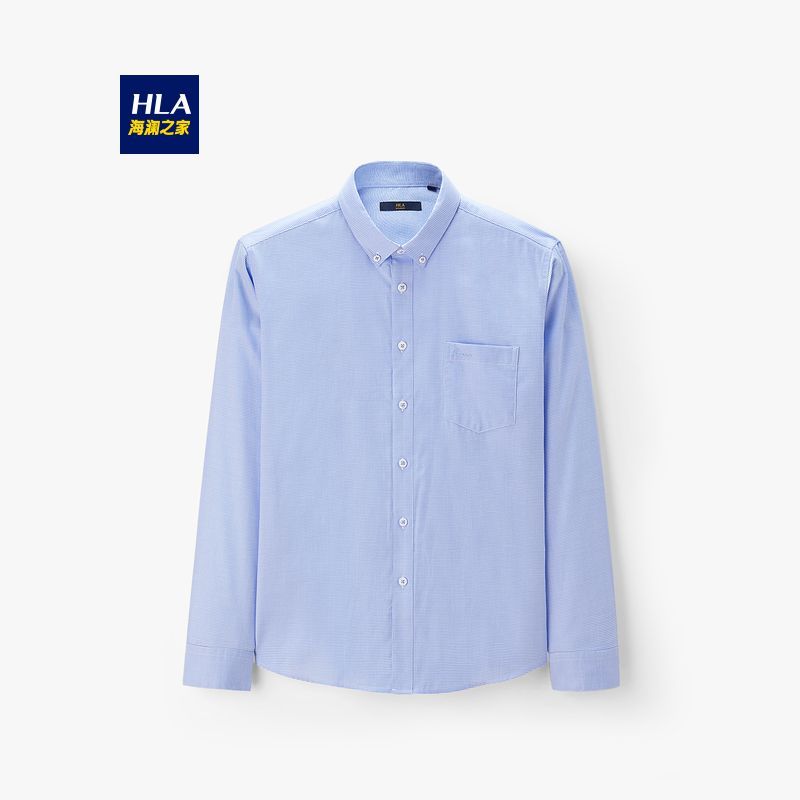 HLA海澜之家舒适长袖休闲衬衫2019秋季时尚千鸟格长衬男 HNEAD3R134A 浅蓝花纹D4 180/104A