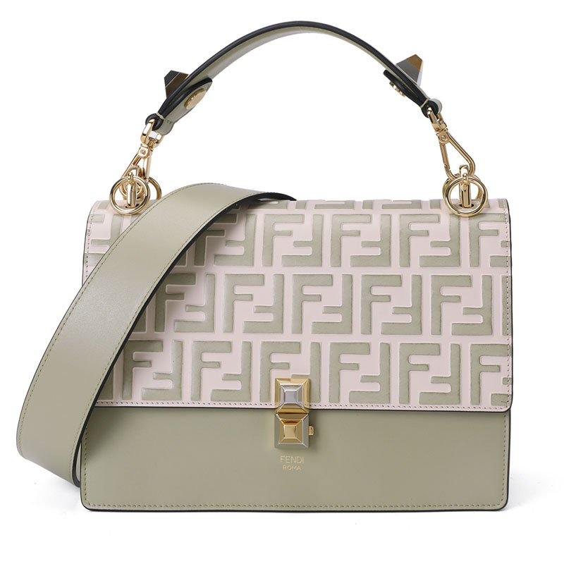 FENDI/芬迪 女包FF压花拼接KAN I手拎单肩包 8BT283 白色