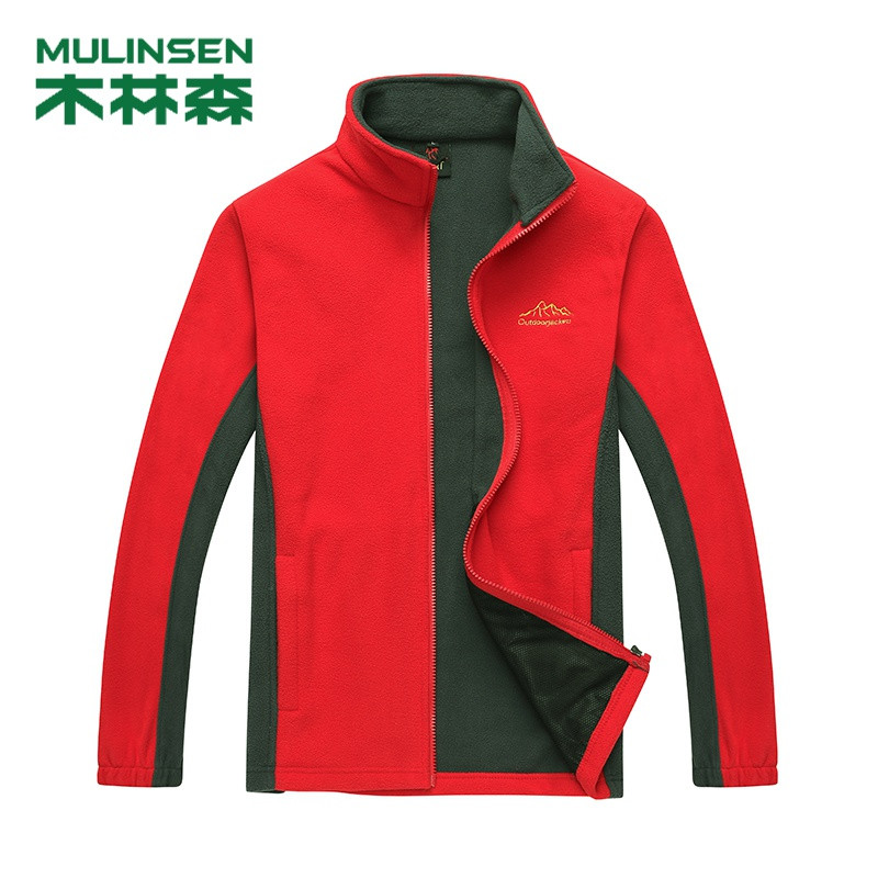 木林森(MULINSEN)新款抓绒面料保暖柔软舒适男女款立领抓绒衣 2XL 男款-红色