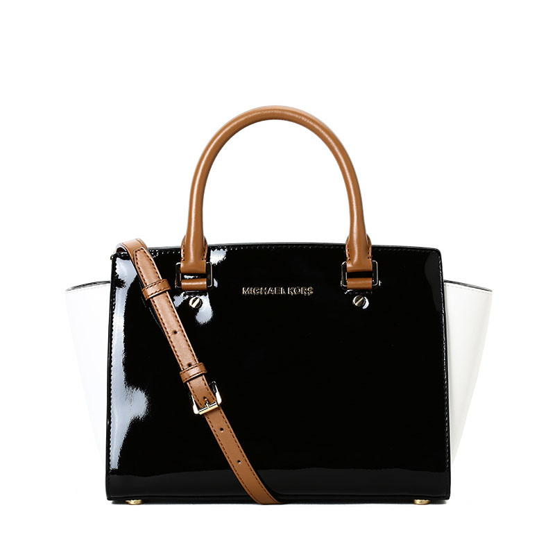 Michael Kors/迈克·科尔斯 女士SELMA亮皮拼色手拎斜挎包 30T7GLMS2A 黑色