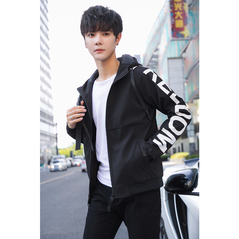 三弦(LA CORDE)2019秋季新款夹克男韩版潮流连帽上衣潮牌休闲帅气百搭青年外套潮LA-TCJK8812 2XL 黑色