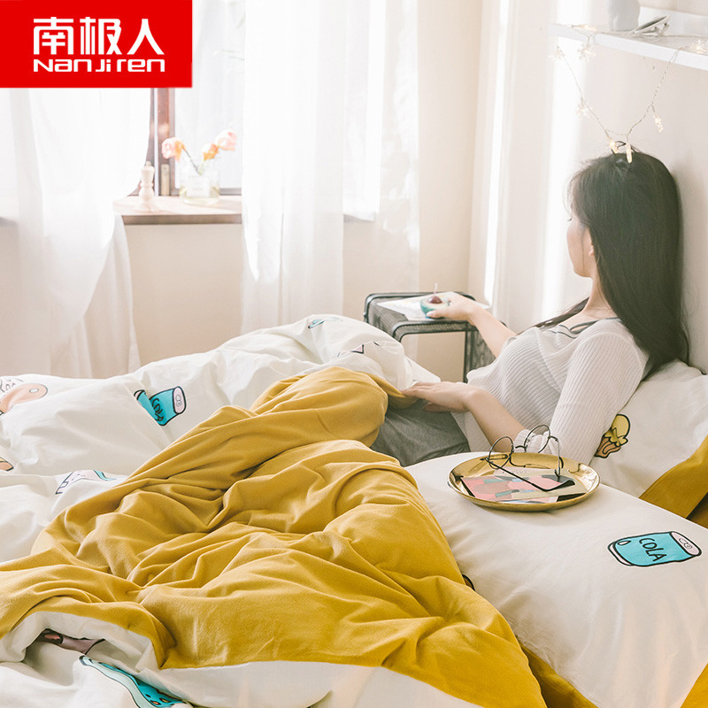 南极人(NanJiren)家纺 加厚冬季雪花绒四件套保暖双面绒法莱绒珊瑚绒被套水晶绒加厚保暖套件 适用1.8m床-被套2.0*2.3m 火烈鸟.