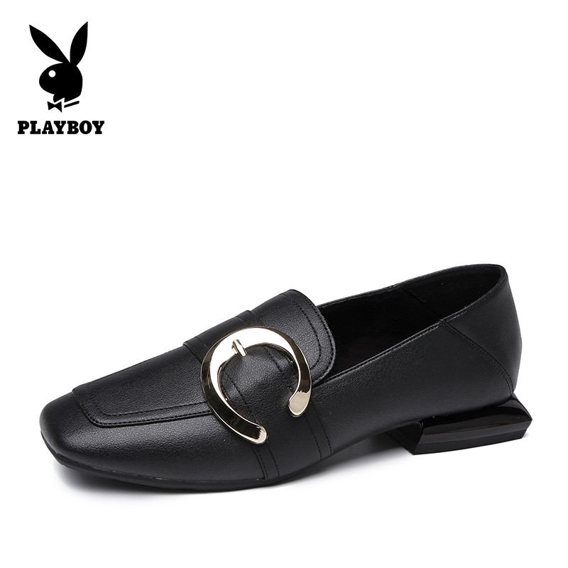 PLAYBOY/花花公子秋季休闲懒人一脚蹬大金属扣圆头套脚时尚豆豆鞋F12989238 黑色 37码