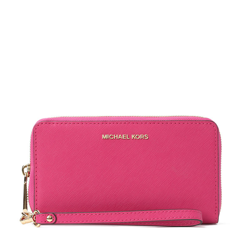 Michael Kors/迈克·科尔斯 女士Jet Set Travel中长款腕带拉链钱包 32H4GTVE9L 玫红色