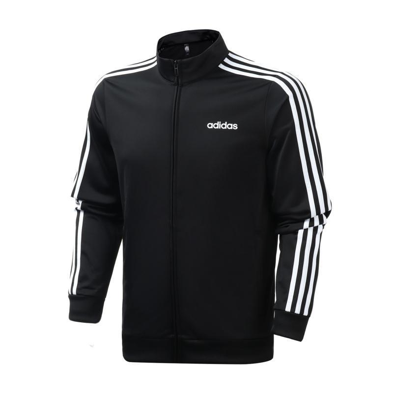 阿迪达斯男服夹克外套针织三条纹运动休闲服装DQ3070_673 XXL DQ3070黑色+白色