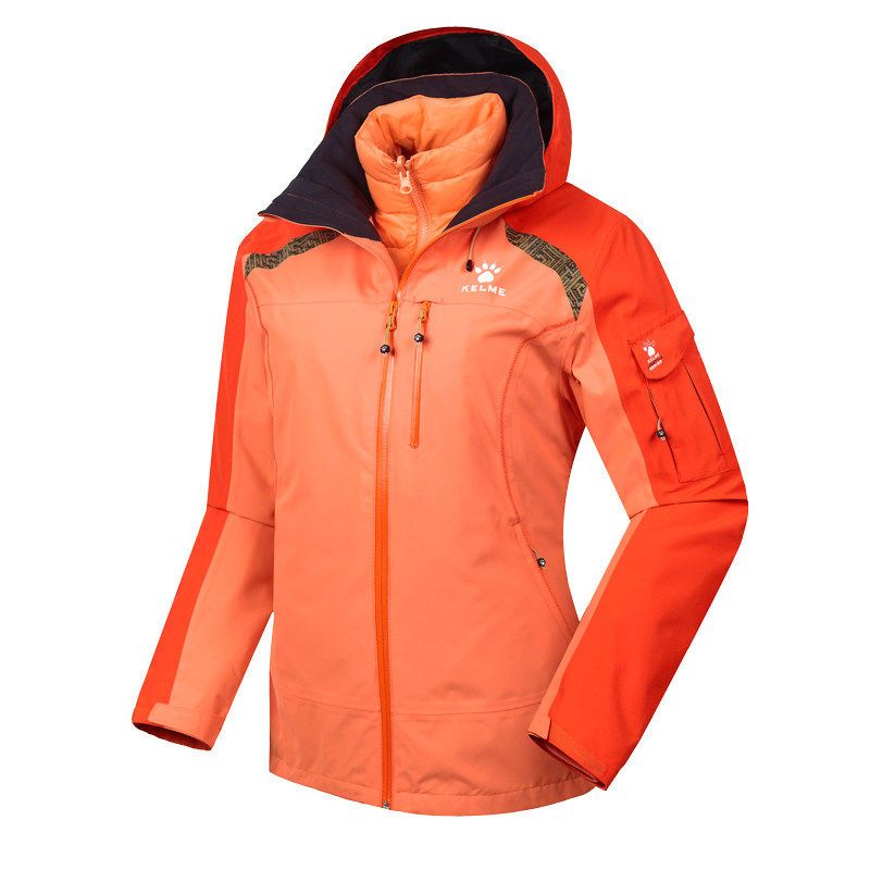 卡尔美户外秋冬女款可拆卸加绒加厚三合一两件套登山服_2 XL/175 胭脂红