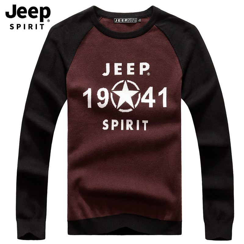 JEEP/吉普毛衣男2019秋冬新款圆领套头宽松长袖毛衫青年简约时尚百搭保暖针织毛衣A245 XXXL 枣红色