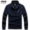 JEEP/吉普长袖t恤男士2019秋季新款衣服青年翻领体恤POLO衫商务休闲男装打底衫A245 L 蓝色