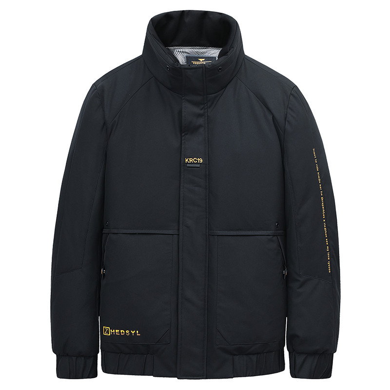 雪中飞羽绒服男2019冬季新款防寒保暖上衣字母印花时尚短款立领外套 170 黑色