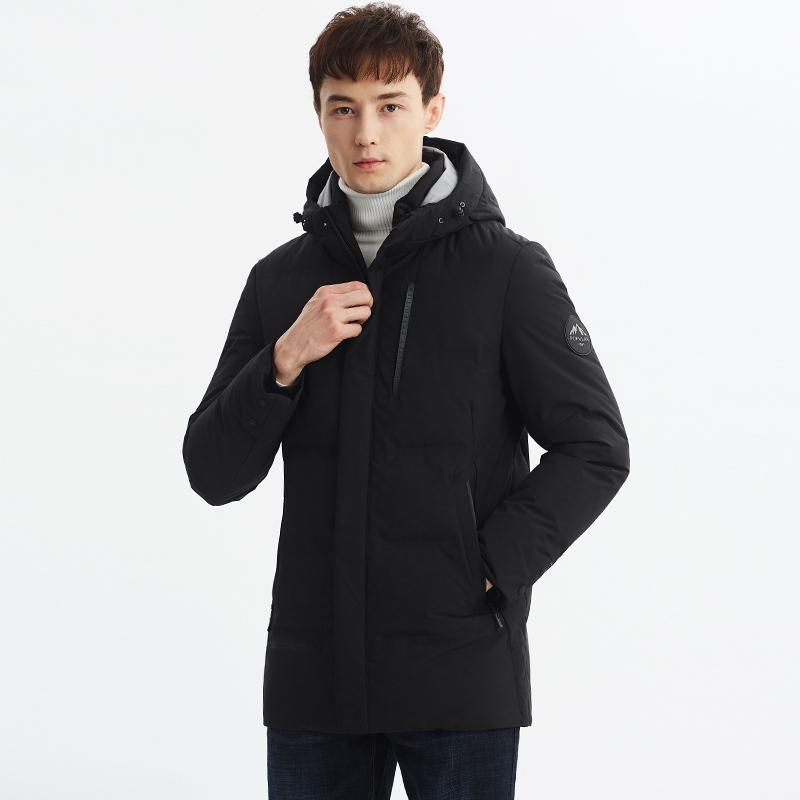 雪中飞2019新款男士羽绒服中长款防风连帽防钻绒防水冬季恒温保暖_1 190/104A 黑色8056黑色