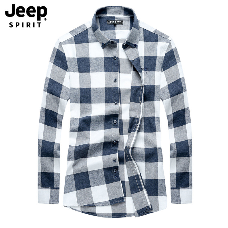 JEEP/吉普2019秋季新品时尚格子衬衫男秋装时尚男士衬衣外套休闲男士衬衫A245 XXXXL 白格