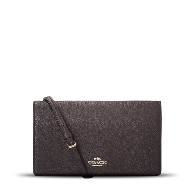 COACH/蔻驰 女包马车徽标翻盖手拿斜挎小方包 87401 酒红色