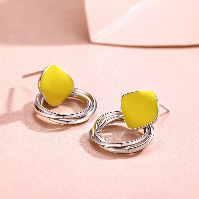 佰色传情(BRIR) S925银耳钉耳环耳饰个性网红夏天创意几何饰品 黄色