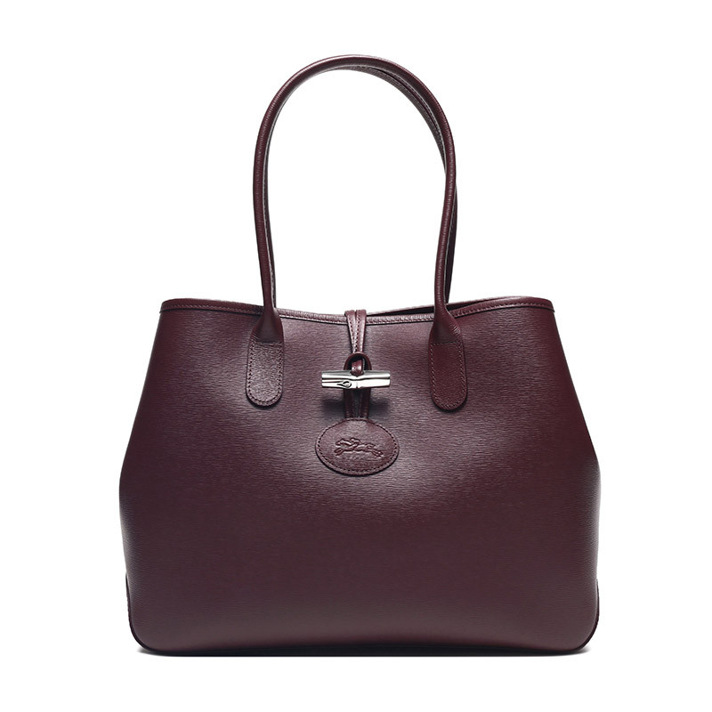 Longchamp 珑骧 女士ROSEAU系列牛皮中号手提单肩包 2686 871 E78-酒红色