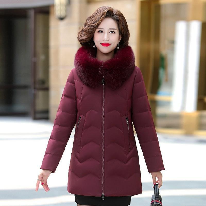 雪中飞中年妈妈装冬装外套中长款中老年羽绒服女加厚40-50岁衣服 紫红色 160/84A(S)