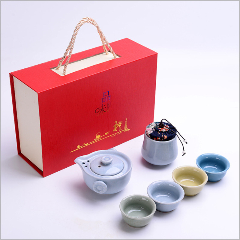 陶瓷旅行茶具套装 6头一壶四杯+茶叶罐套装