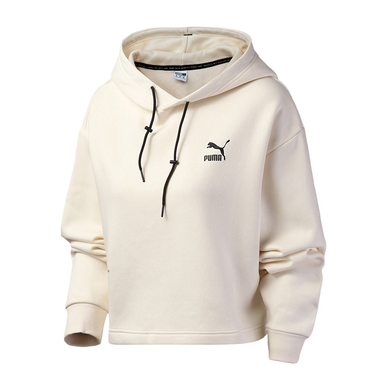 PUMA彪马女装运动服休闲连帽针织卫衣596742 S 59674264米白色