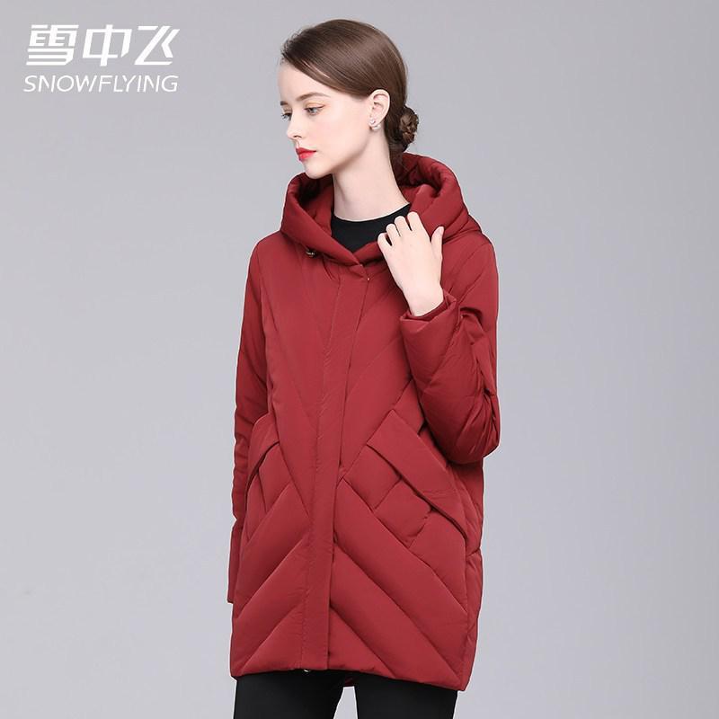 雪中飞羽绒服女中长款加厚连帽保暖冬季新款冬装反季时尚羽绒外套_1 175/96A(XL) 枣红色