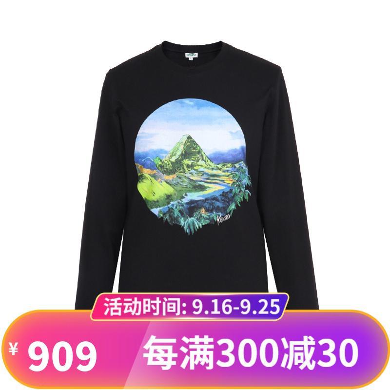 Kenzo 高田贤三 男士棉质圆领长袖T恤衫 F96 5TS183 4SC 99-黑色 XL
