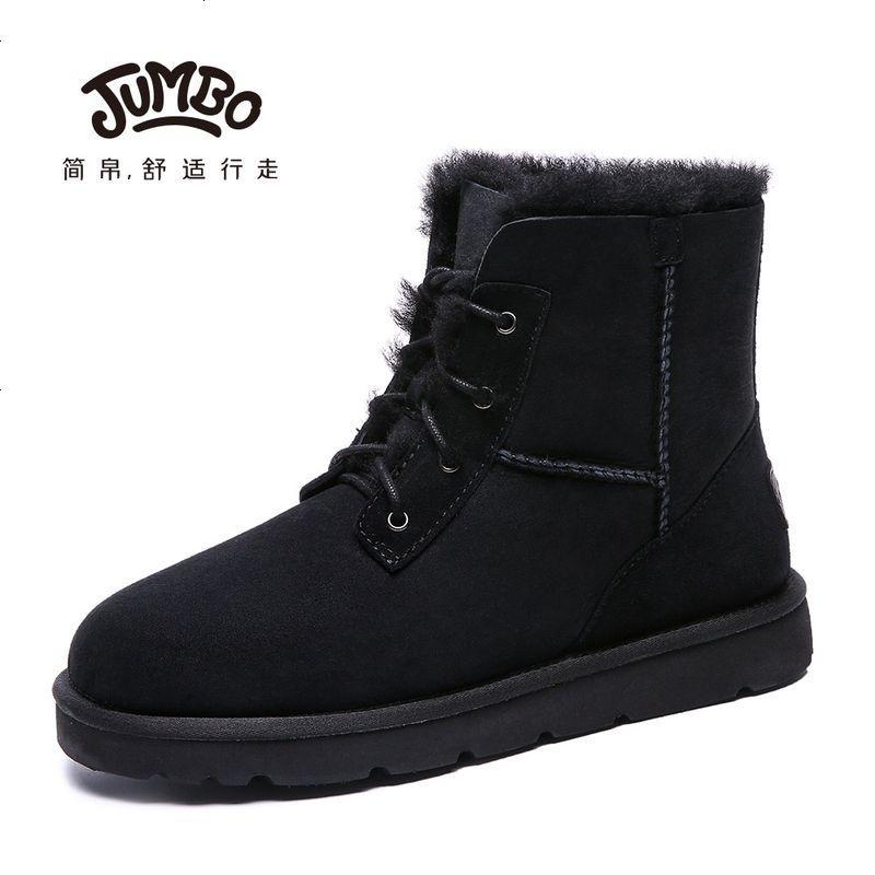 JUMBO简帛冬新品澳洲皮毛一体雪地靴马丁女靴系带运动风靴子5638_758_459 黑色 35