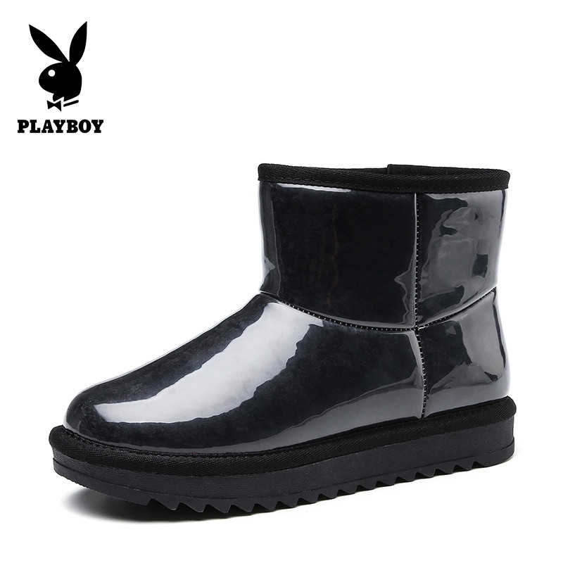 PLAYBOY/花花公子女鞋冬季加绒新款短筒棉鞋女休闲鞋女保暖短靴女雪地靴女J10599194 黑色 37码