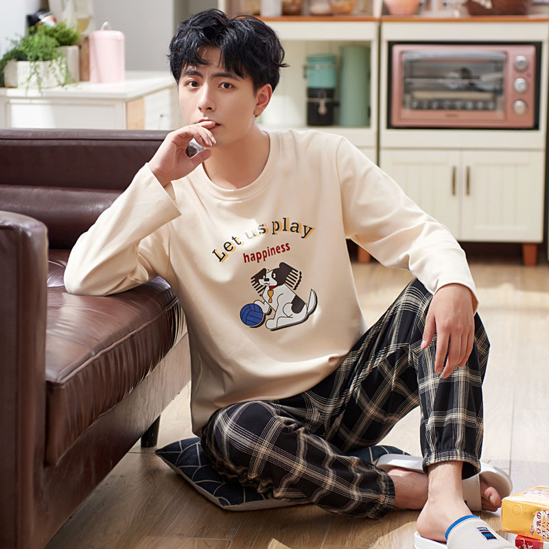 新品睡衣男士棉质长袖套装秋冬季韩版卡通可爱家居服Y7813 XXXXL 图片色