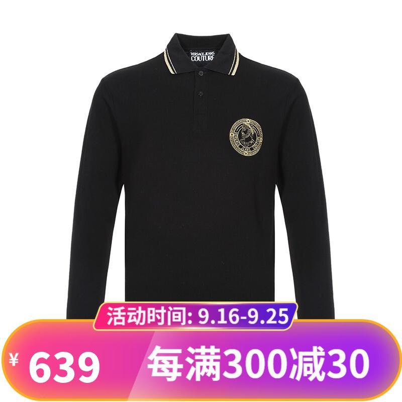 Versace Jeans 范思哲 男款棉质长袖POLO衫 B3GUA7P6 36571 Y6A-黑色 46