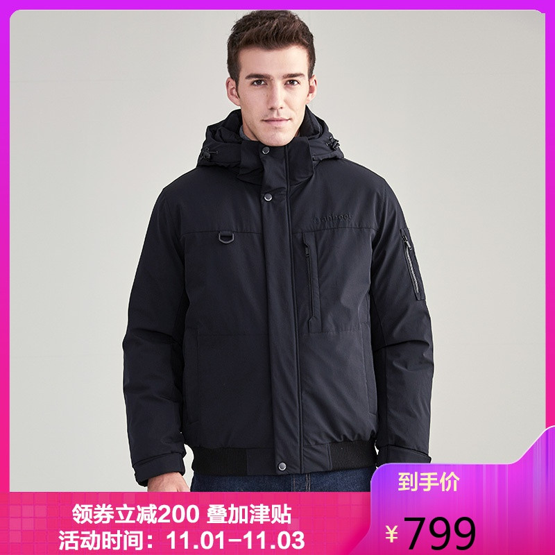 坦博尔男士羽绒服短款2019新款连帽保暖时尚休闲秋冬外套TA19535 027黑色 190/104A