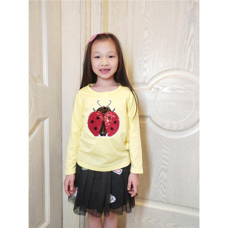 迪鲁奥（DILUAO)儿童变色衣服会变的衣服童装男女童儿童双面变色变图案亮片春秋长袖体恤 瓢虫 100cm