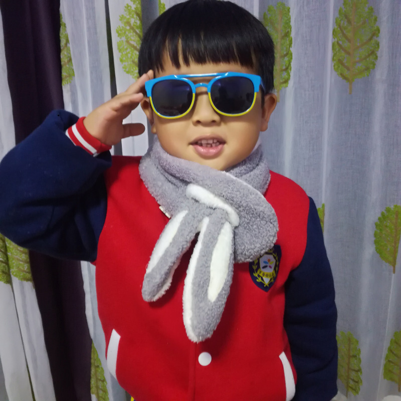 迪鲁奥（DILUAO)儿童围巾加绒公主微博加厚保暖秋冬季男童女童宝宝法兰绒脖套 红色 1-6岁 灰 默认尺寸