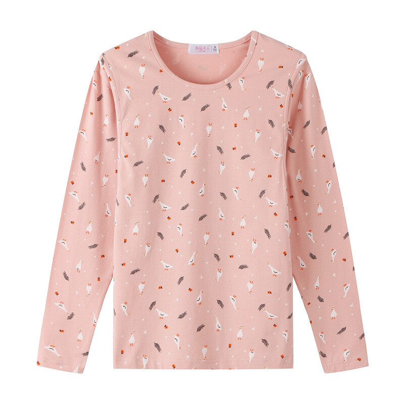 迪鲁奥（DILUAO)孕妇秋冬纯棉哺乳衣怀孕期秋衣全棉打底月子春秋喂奶睡衣 粉色小天鹅上衣 XL