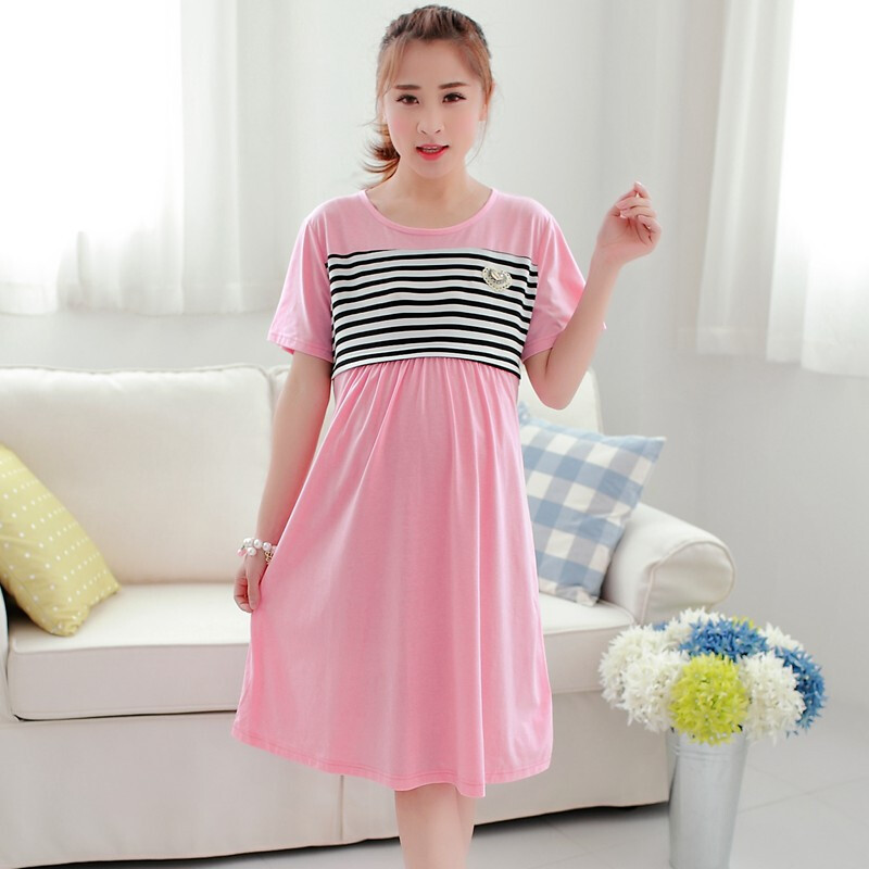 迪鲁奥（DILUAO)短袖孕妇裙夏季薄纯棉月子裙产后外出哺乳裙宽松喂奶裙大码连衣裙_127 粉条裙【可外穿】 XXXL