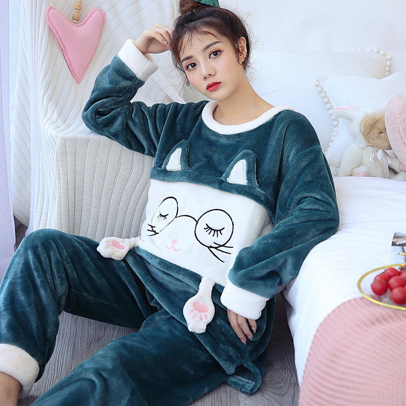 迪鲁奥（DILUAO)秋冬孕妇月子服加厚珊瑚绒产后哺乳喂奶睡衣加绒保暖法兰绒家居服 WH22014#眼睛兔 L(哺乳口双向拉链)