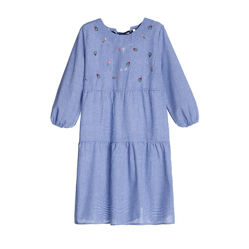 迪鲁奥（DILUAO)孕妇裙子春秋长袖上衣新款韩版中长款棉麻宽松A字裙秋孕妇连衣裙 蓝色_909 默认颜色 XXL