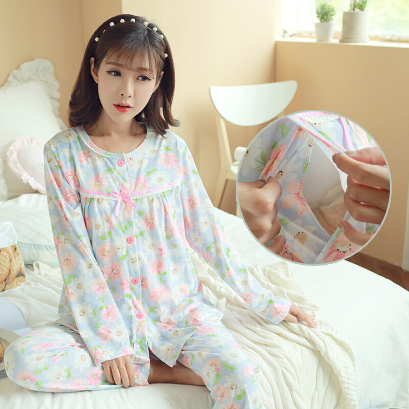 迪鲁奥（DILUAO)月子服春秋纯棉产妇产后哺乳期浦乳睡衣秋冬款孕妇怀孕期加厚保暖_132 七彩花 M(建议80-105斤以下)