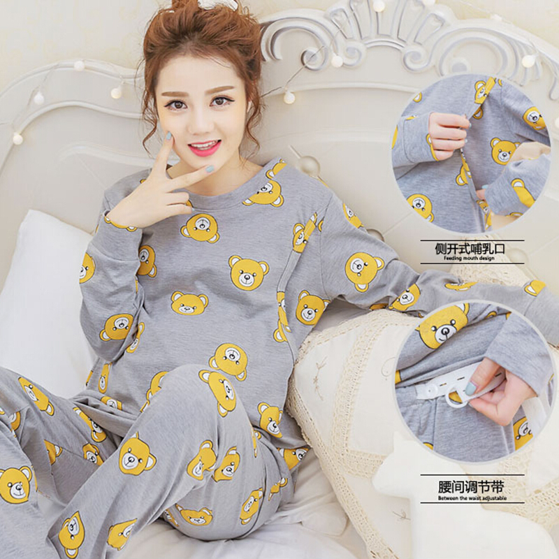迪鲁奥（DILUAO)月子服春秋纯棉产妇产后哺乳期浦乳睡衣秋冬款孕妇怀孕期加厚保暖_132 熊宝宝 L(建议105-125斤)