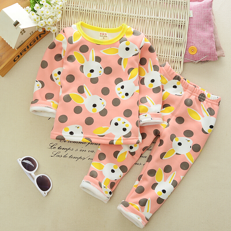 迪鲁奥（DILUAO)三岁女宝宝保暖内衣1岁3加绒加厚0女婴儿童秋衣秋裤套装纯棉外穿2 101大兔子加绒加厚(粉色) 95cm/建议3-3周岁半